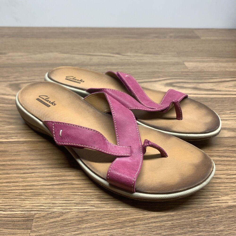 Clarks Women's Collection Comfort 9M Flip Flops Pink Adjustable Thong Sandals